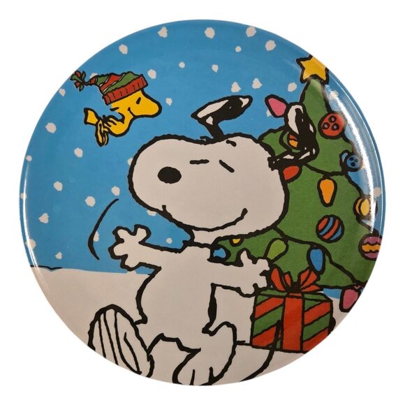 Peanuts Snoopy and Woodstock Christmas Plate Blue 8 Inch Plastic Gibson 2010 - Picture 1 of 9